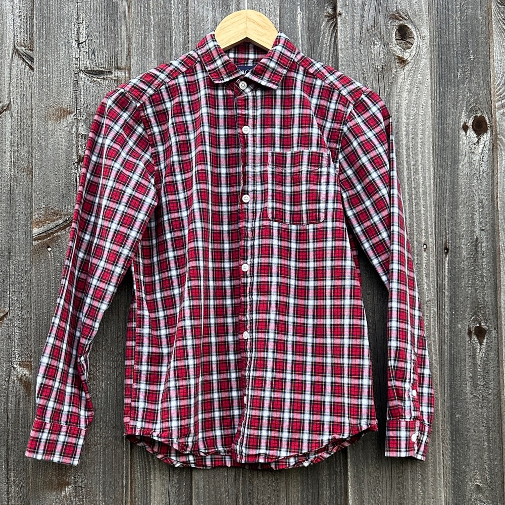 Place Plaid Red and White Button-Down Shirt